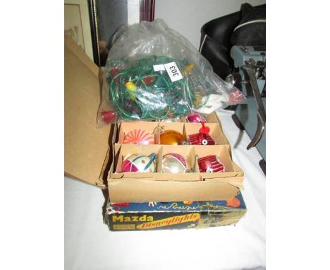 A quantity of vintage Christmas tree bauble and lights