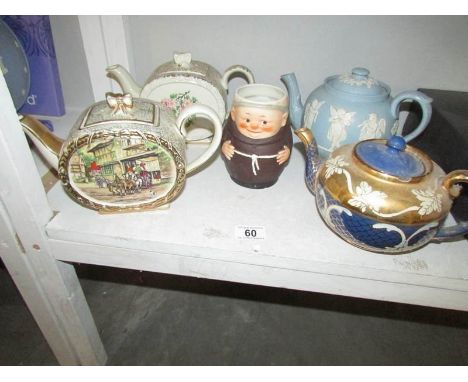 2 Sadler teapots, 2 others and a Goebel monk jug