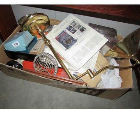 A good lot of miscellaneous items including brass reading lamp, tea caddy, figures, ephemera etc