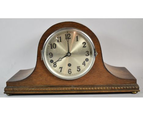 A Mid 20th Century Oak Cased Napoleon Hat Westminster Chime Mantel Clock 