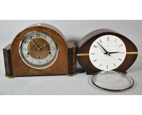 A Vintage Smiths Oak Cased Mantel Clock and an Oak and Walnut Cased Westminster Chime Mantel Clock 