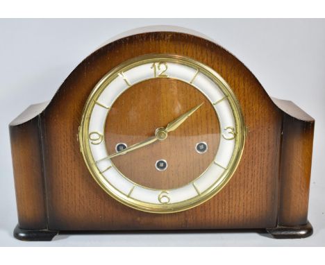 A Mid 20th Century Oak Cased Mantel Clock with German Schutz Three Chime Movement, 34.5cms Wide 