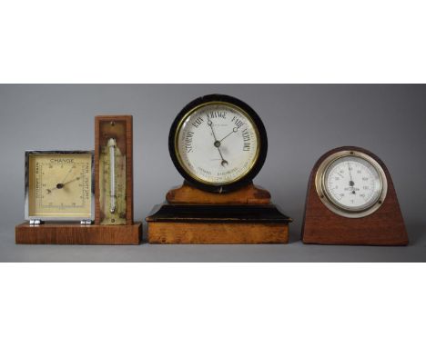 A Vintage Desktop Aneroid Barometer by Griffith Owen, Llanrwst Together with a Rototherm Desktop Thermometer and a Small Art 