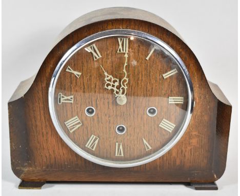 A Mid 20th Century Oak Cased Westminster Chime Mantel Clock, 29cms Wide 