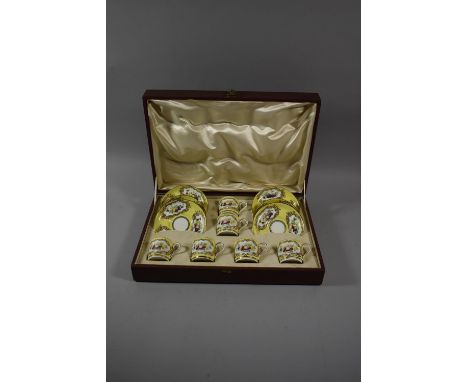 A Cased Samuel Radford Fruit Pattern Coffee Set, Reproduction of Old Chelsea 18th Century 