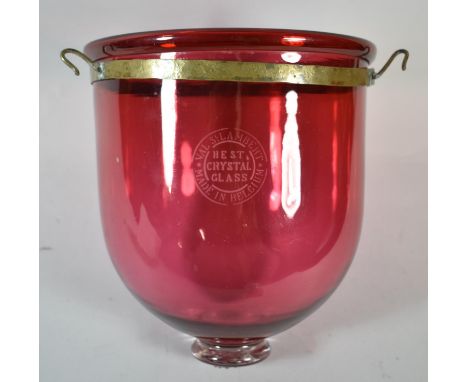 An Early 20th Century Belgian Cranberry Glass Ceiling Hanging Light Shade with Chains, 24cms High 