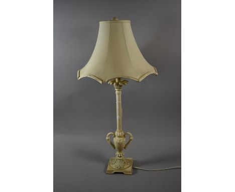 A Tall Metal Two Handled Table Lamp and Shade, 69cms High 