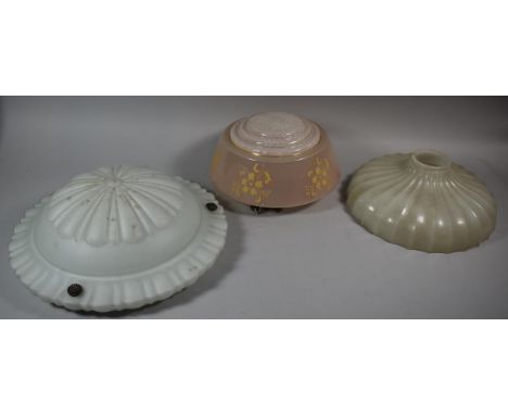 A Collection of Three Vintage Glass Light Shades, The Largest 41cms Diameter 