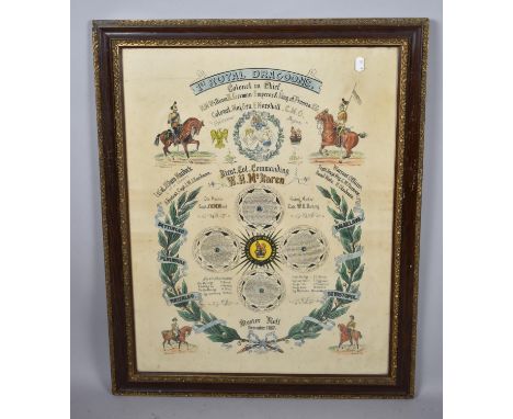 A Late 19th Century Framed Hand Coloured Print, First Royal Dragoons Muster Roll, Dec 1897, 59cms x 73.5cms High 