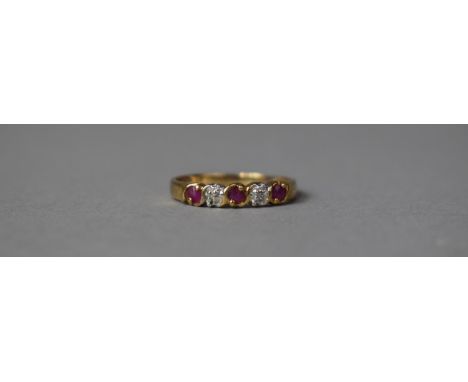 A 9ct Gold Ruby and Diamond Chip Ring, 1.4gms, Size P 