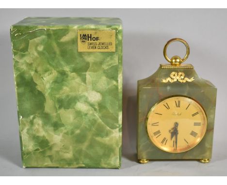 A Mid 20th Century Onyx and Ormolu Mantel Clock by Imhof with Original Box, 16.5cm High