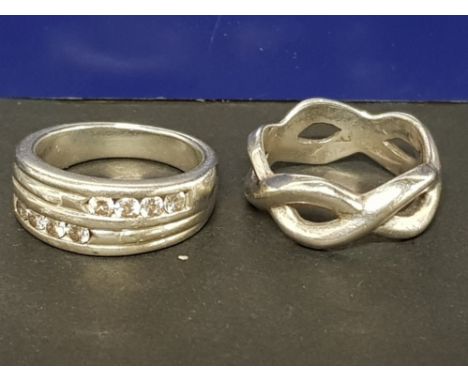SILVER 925 AND CZ RING SIZE M PLUS SILVER 925 BAND RING SIZE N 11.2G GROSS WEIGHT