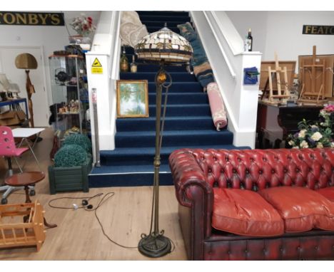 A LARGE TIFFANY STYLE STANDARD LAMP