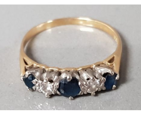 18CT GOLD SAPPHIRE AND DIAMOND HALF ETERNITY RING, DIAMONDS 0.07 AND 0.10CTS GROSS WEIGHT 2.7G, SIZE N