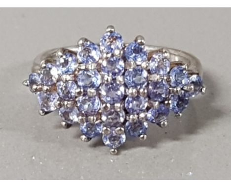 BOXED SILVER AND TANZANITE CLUSTER RING 4.5G SIZE N