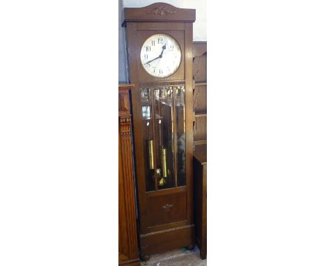 A 1930s longcase clock, with 3-train movement, oak-cased, H200cm 