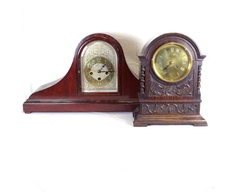 A French oak-cased dome-top mantel clock, and a Winterhalder &amp; Hofmeier Napoleon shape mantel clock, length 64cm (2) 