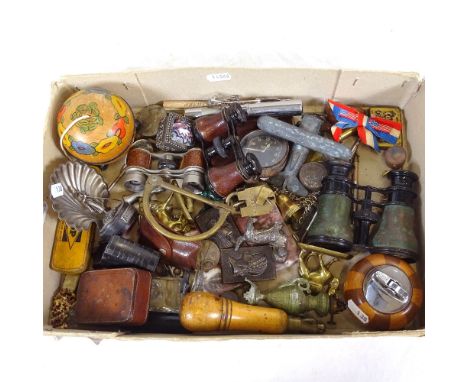 Jaeger car clock, turned wood desk lighter, leather-covered paperweight etc 