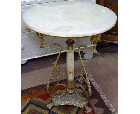 A green onyx and gilt-metal lamp table on paw feet, W45cm, H59cm 