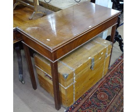 A 19th century mahogany rectangular foldover card table, on chamfered legs, W91cm, H73cm 