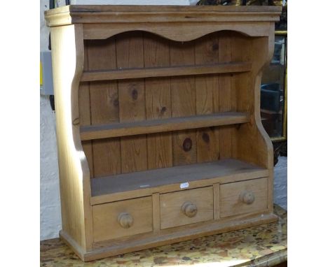 A hanging pine open shelf unit with 3 spice drawers, W60cm, H62cm 