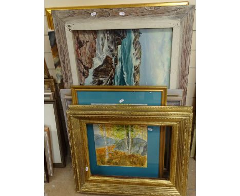 Unframed oil on canvas, a boy, seascape, gilt-frame, interior measurements 54cm x 43cm 