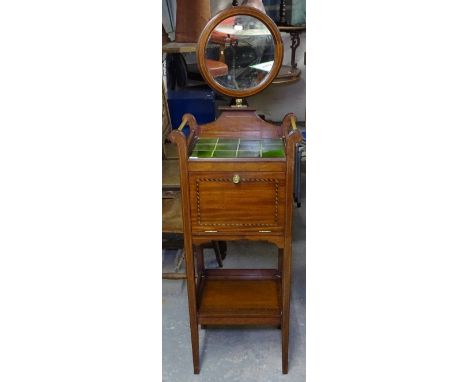 An Edwardian mahogany and banded shaving stand, and a stick-back chair 