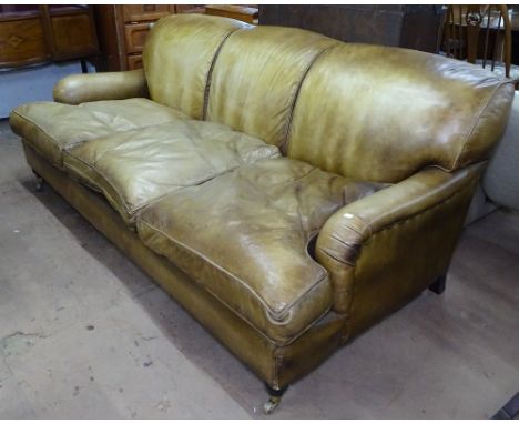 A Howard style leather upholstered 3-seater sofa with loose seat cushions, L200cm, H80cm, seat height 45cm, seat depth 65cm 