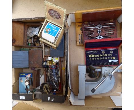 2 boxes of various tools, accessories and stones 