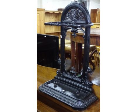 An Art Nouveau design painted cast-iron stick stand, H80cm 