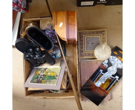 An amethyst tree, binoculars, Kashmiri box, plates, album, pictures etc 
