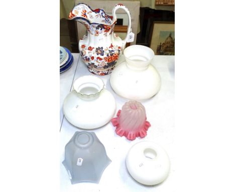 Glass light shades and a Victorian Amherst Japan wash jug 