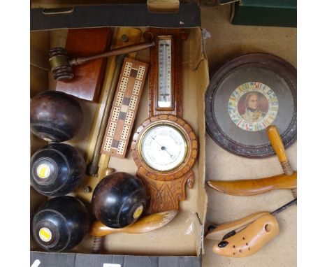 A barometer, shoe trees, a gavel, bowling balls etc 