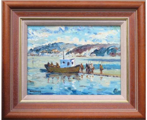 Keith Gardner R.C.A - Framed oil on board - Going Angling, Colwyn Bay. Approx. 22 x 29cms
reasonable used condition