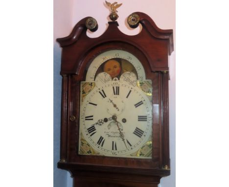 19th century inlaid mahogany cased longcase clock with hand painted rolling moon dial, by George Stephenson, Warminster. Appr