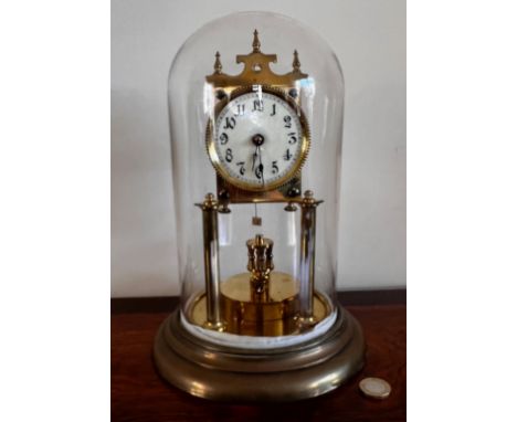 BRASS DOMED CASE MANTLE CLOCK, APPROX 28cm HIGH