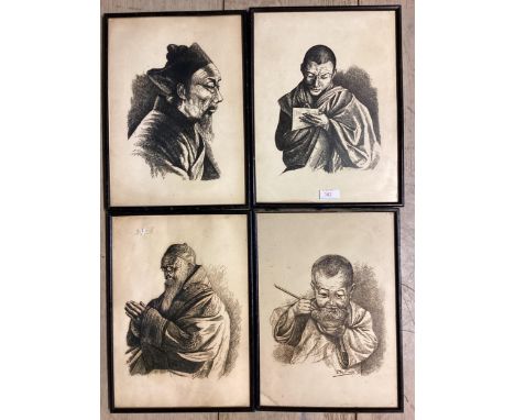 A set of four oriental etching prints 