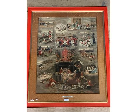 A print montage, "Fox hunters Dream", Good colour,  in partial gilt and red coloured, and glazedframe  60cm x 46.5cm 