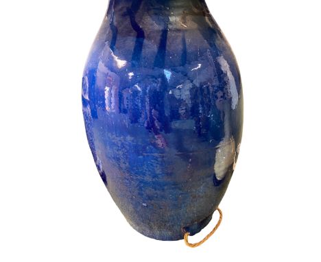Large blue lamp and shade, and a Chinese style yellow ceramic style lamp and a blue and white ceramic style lamp in the Chine