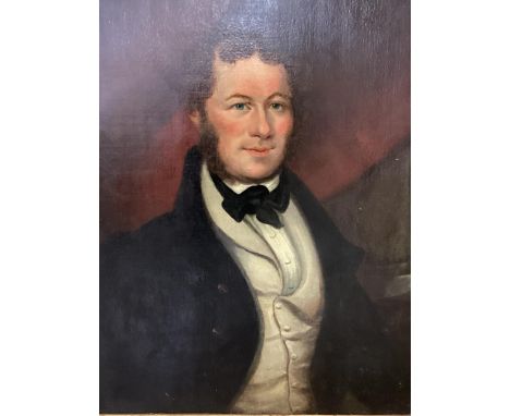 C19th Oil on canvas half portrait of a gentleman , in carved gilt frame (some losses), 74cm x 60cm, 