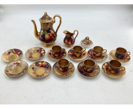 A Royal Worcester part Coffee Service (all signed with various signatures see photos), painted fruits and fauna, to include m
