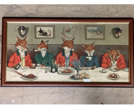 Etching print, titled Mr Foxes Christmas Breakfast on Christmas day, good colour 34 x 70cm 
