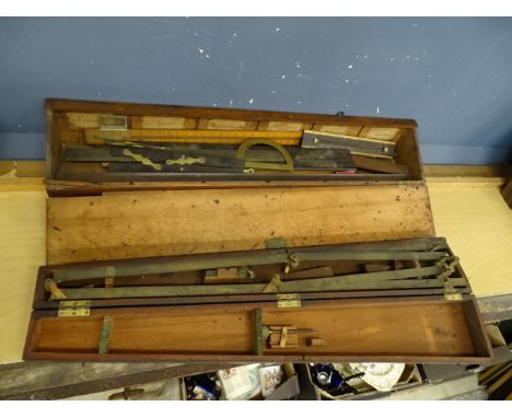 Antique brass W.Stiles of London Pantograph in box and other measuring tools&nbsp;