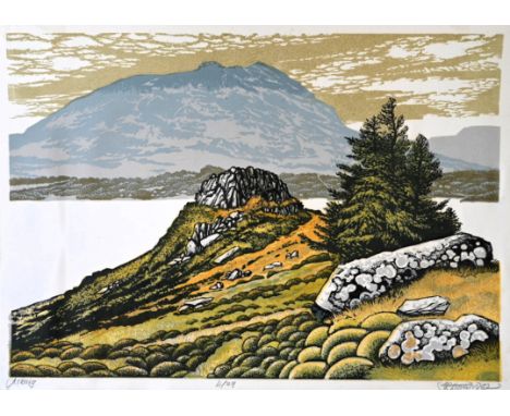 J R Howson A.R.C.A. unframed linocut print titled "Arenig" No.4/29 signed in pencil lower right margin&nbsp;