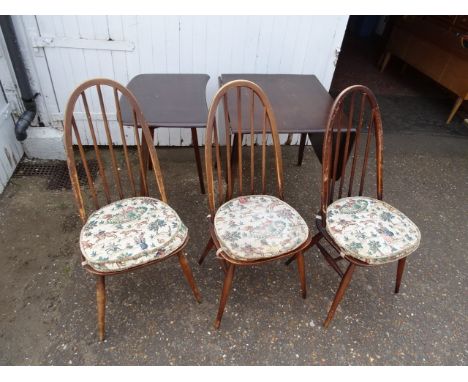 Extending drop leaf Ercol kitchen table with 3 chairs&nbsp; with seat pads