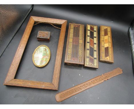 cribbage boards, page turner, carved trinket box and photo frame