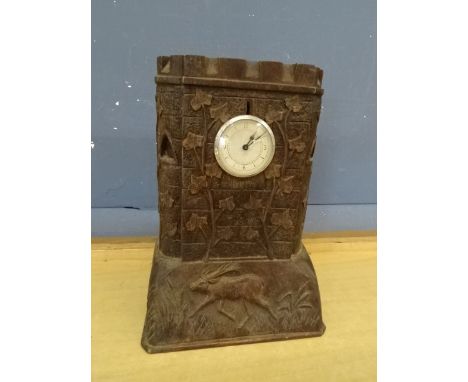 Carved Black Forest style mantel clock H32cm approx&nbsp;