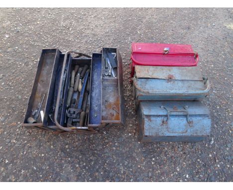 4 Metal toolboxes, one with tools&nbsp;