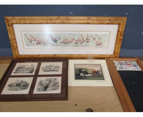 Buffy Robinson Batik design of farm scene, Ltd edition chicken print, cow blackboard and farm scene 4 print picture