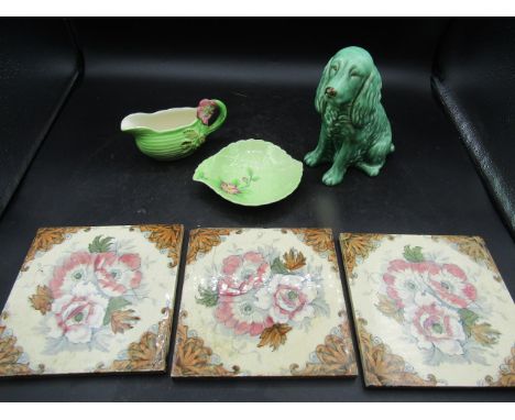 Sylvac dog, vintage ceramic tiles, Carltonware and Staffordshire jug and saucer